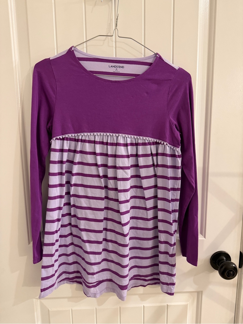 Lands' End Purple Long-Sleeve Striped Empire-Waist Top size 10/12 EUC